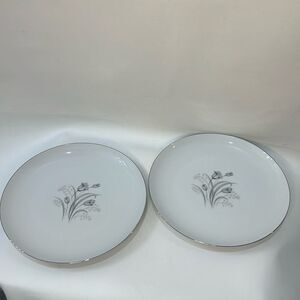 Creative Royal Elegance Fine China Japan 9 1/4 Inch Round White Silver Trim Set2
